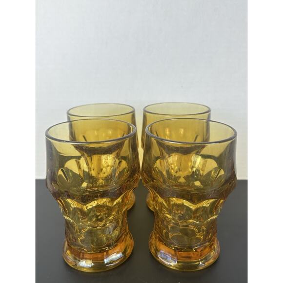 Hazel Atlas Amber Georgian Honeycomb Juice Glass 4 pc Set 1957 Made in USA 5” - Picture 1 of 5